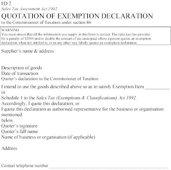 Quotation of exemption declaration