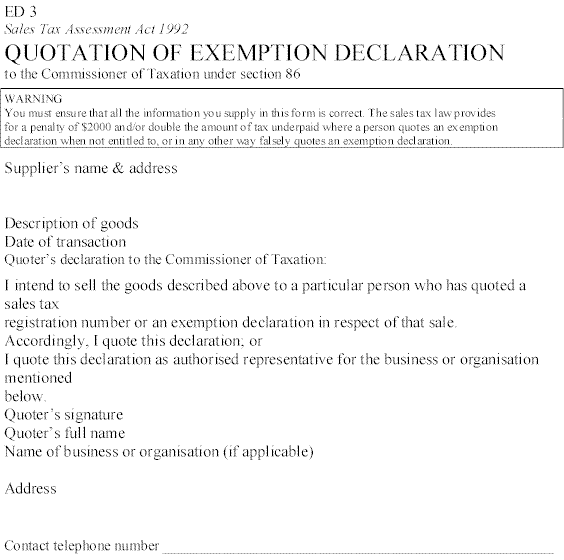 Quotation of exemption declaration