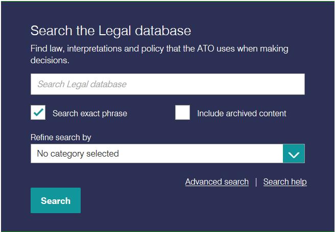 Quick search on Legal database home page