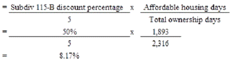 Formula to determine affordable housing discount capital gain percentage