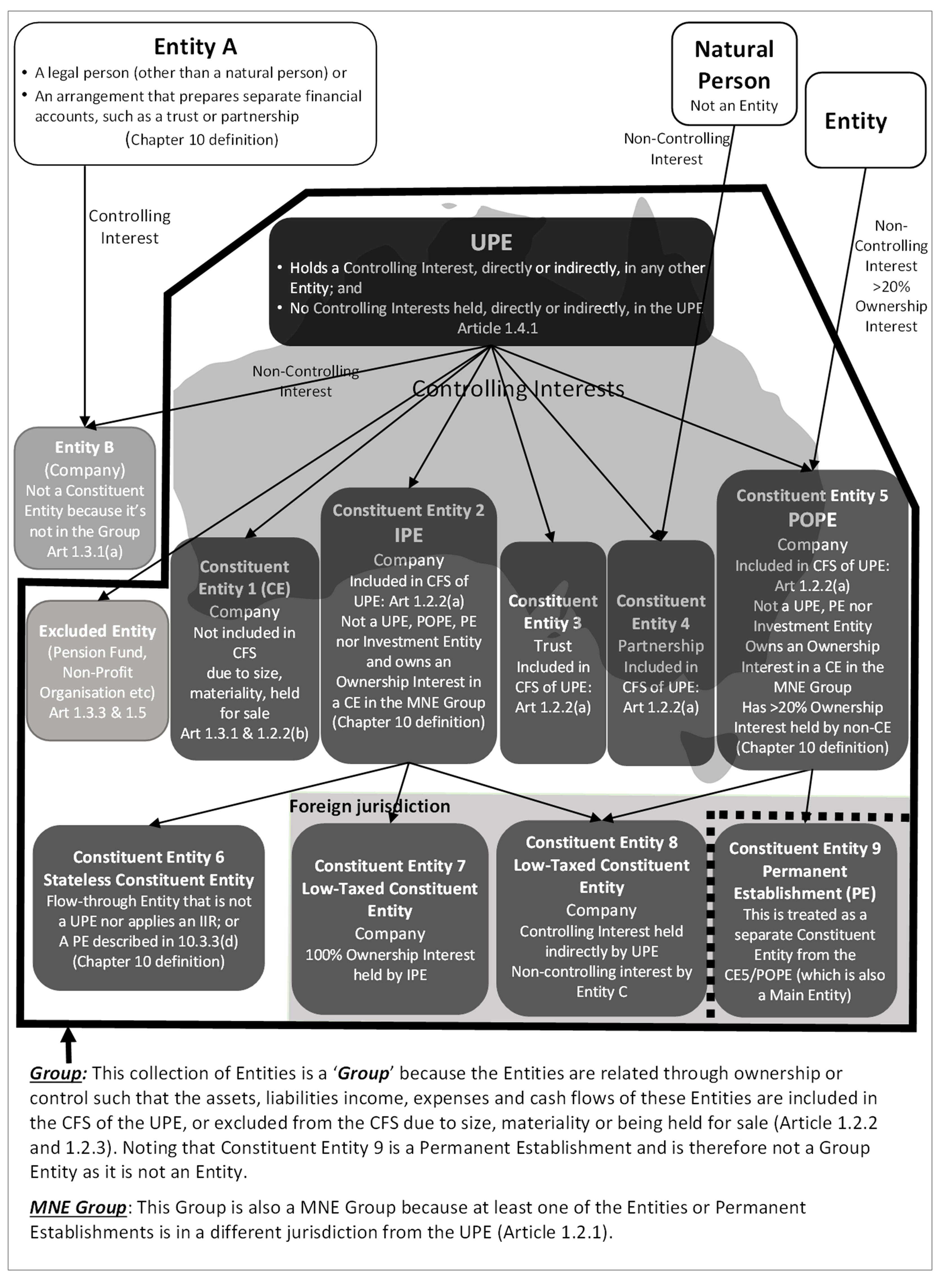 illustrates the concepts of an MNE Group and a Group