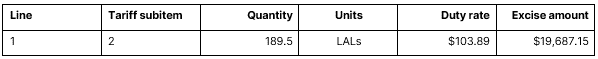 Extract from Beverage2Go's separate excise return for 8 February at old rate